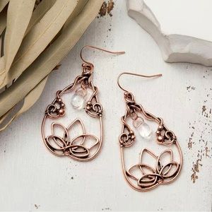 Vintage Red Bead Alloy Lotus Earrings